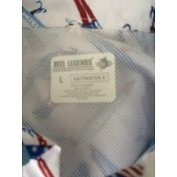 Reel Legends Performance Men's Fishing Shirt Americana Fishing Lure Print L - Picture 10 of 10